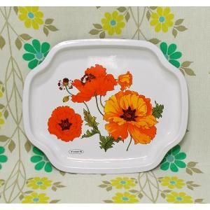 レトロポップ ポピー花柄 缶トレー オレンジ