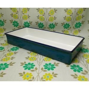 昭和レトロ ホーロー製 トレー ブルー 15×33.3cm