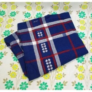 レトロポップ 座布団カバー 花柄×チェック柄 ブルー