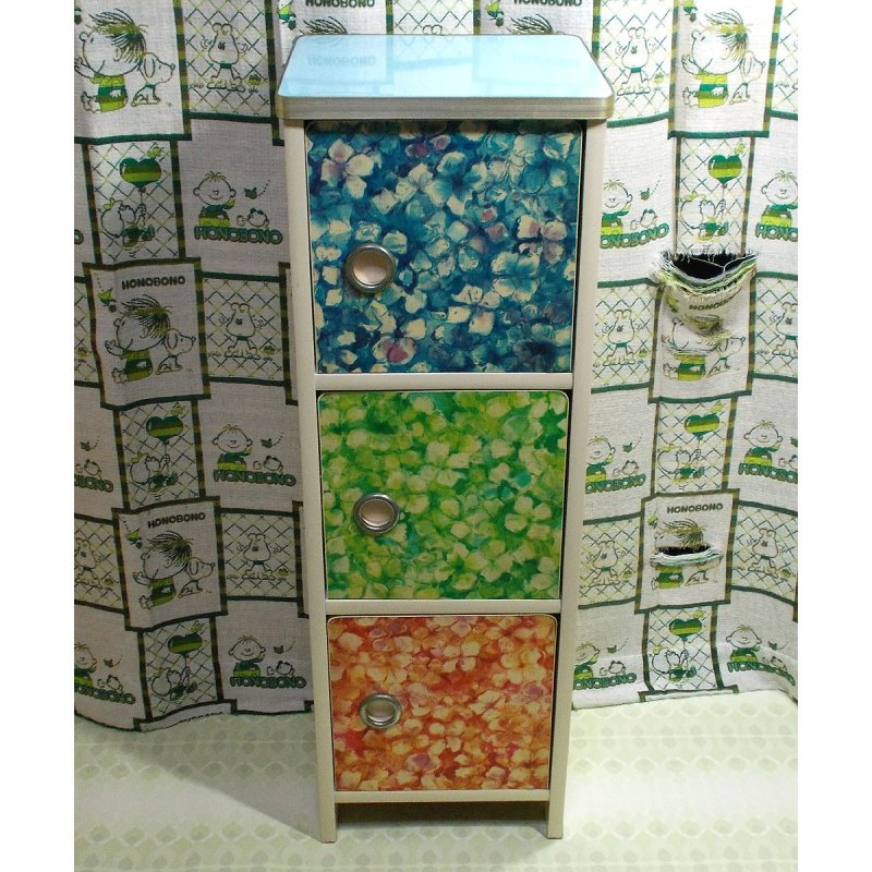 レトロポップ 花柄 扉付き 3段 カラーボックス 収納棚 - USA＆レトロ