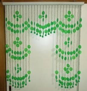 レトロポップ 花柄ビーズ 花模様 珠のれん グリーン×クリア