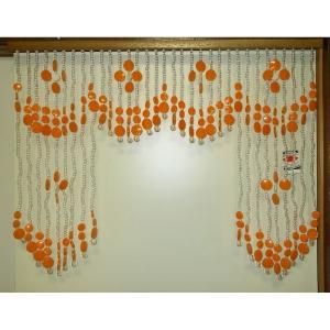 レトロポップ 花模様 ビーズ珠のれん オレンジ×クリア A