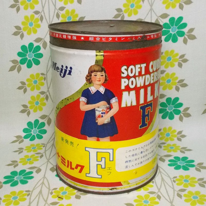 昭和レトロ 明治コナミルクＦ 1350g ミルク缶 空き缶 - USA＆レトロ