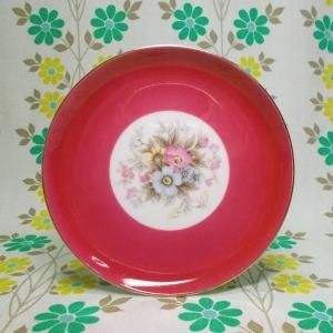 昭和レトロ 陶器製 花柄 デザート皿 ピンク