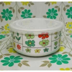 レトロポップ 陶器製 花柄 蓋付き保存容器