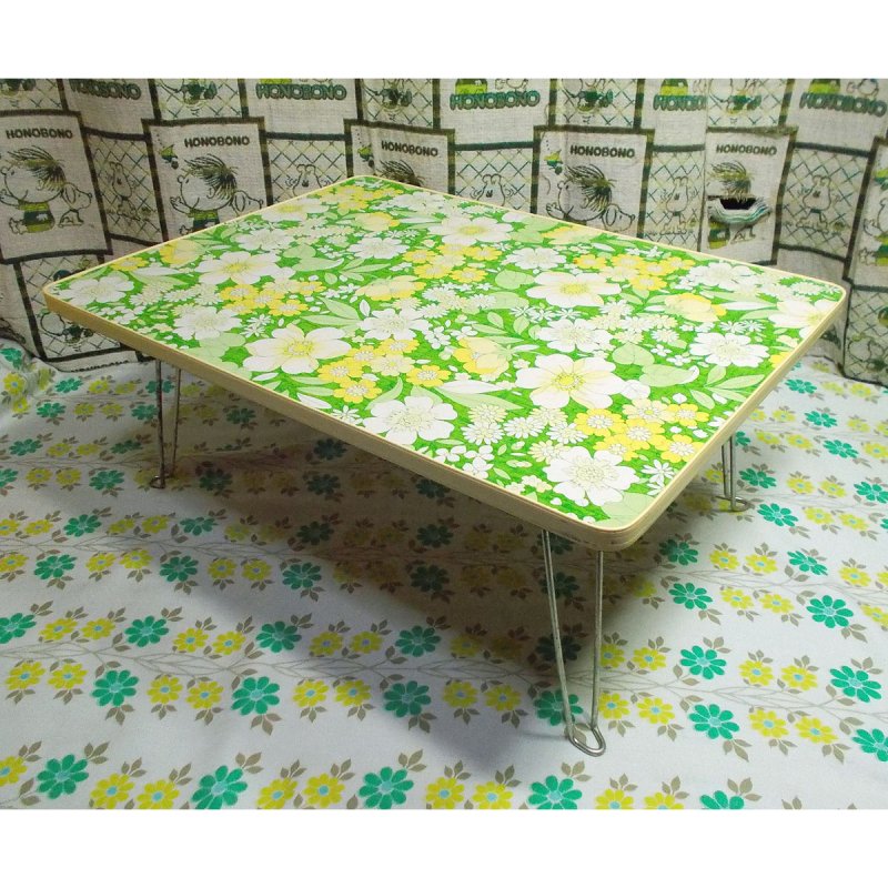 レトロポップ グリーン系花柄 折りたたみテーブル - USA＆レトロ雑貨の