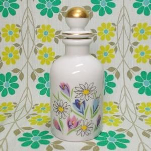昭和レトロ 陶器製 花柄 蓋付きボトル