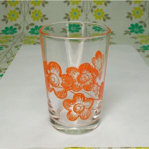 レトロポップ オレンジ花柄 タンブラーグラス