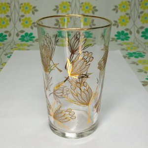 レトロポップ 金縁 ゴールド花柄 タンブラーグラス