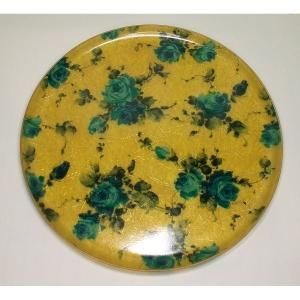 レトロプラスチック 丸トレー 薔薇花柄