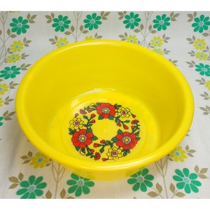 レトロプラスチック 花柄 風呂桶 イエロー