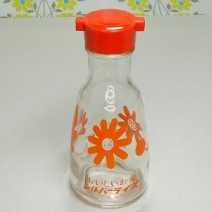 レトロポップ ガラス製 醤油入れ 花柄 シルバーライス