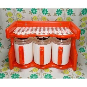 レトロプラスチック もみじ柄 3連調味料ラック キッチンフラワー レッド