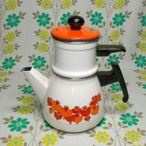 レトロポップ チューリップ花柄 ホーローケトル&コーヒードリッパー