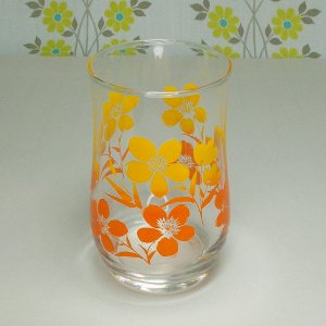 レトロポップ オレンジグラデーション花柄 タンブラーグラス 
