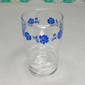 レトロポップ 薔薇花柄 タンブラーグラス 青