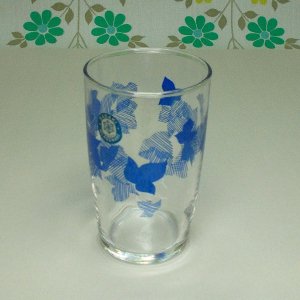 レトロポップ ブルー葉っぱ柄 タンブラーグラス