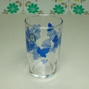 レトロポップ ブルー葉っぱ柄 タンブラーグラス