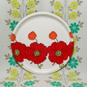 レトロポップ 丸トレー ポピー花柄 缶