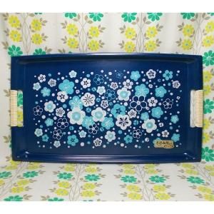 レトロプラスチック 角トレー 花柄 梅ちらし青