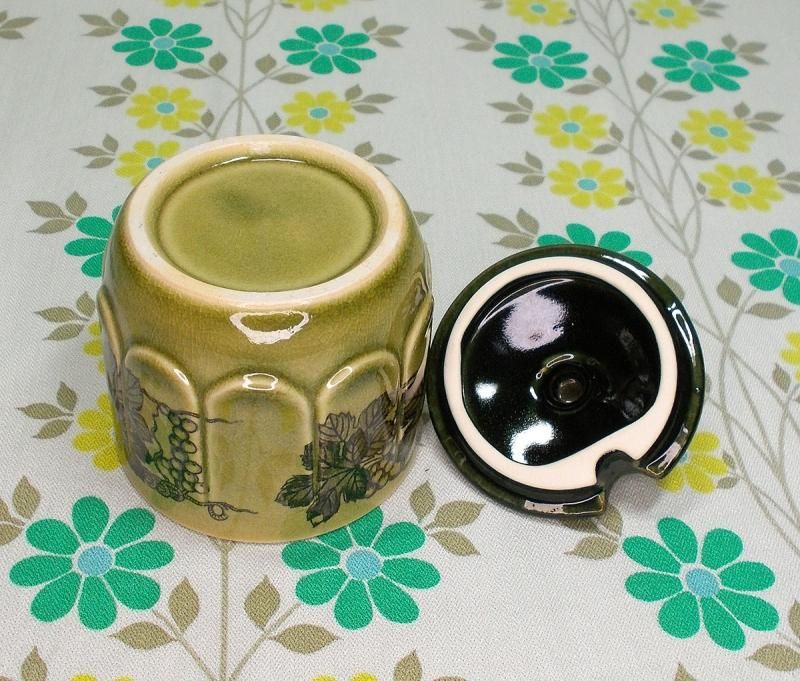 レトロモダン 陶器製 ぶどう柄 シュガーポット グリーン - USA＆