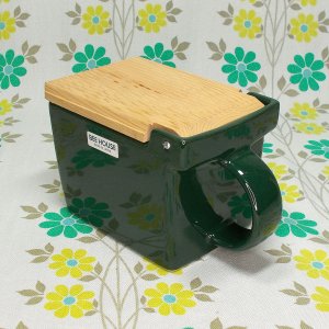 レトロ 陶器製 木製フタ付き キッチンコンテナ 深緑