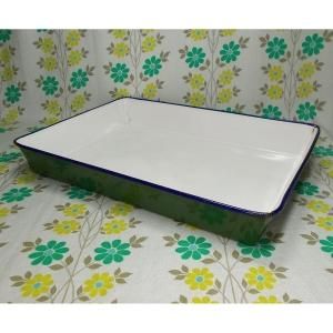 昭和レトロ ホーロー製 バット グリーン D 37×27.5cm