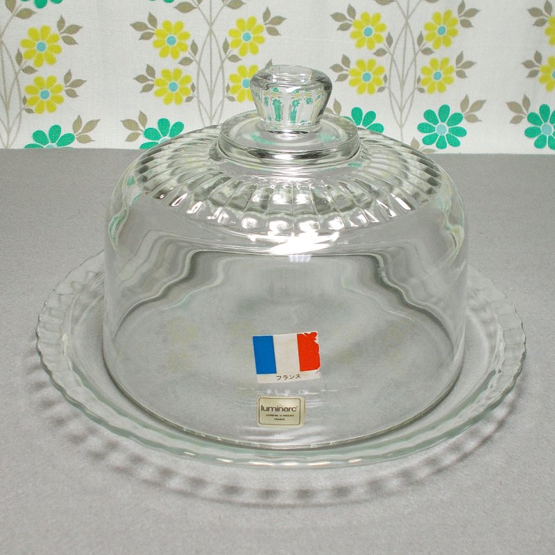 美品　フランス製　アルコロック　ガラスドーム　ケーキ皿　ヴィンテージ　状態良好