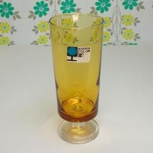 レトロモダン アンバーガラス 脚付き タンブラーグラス