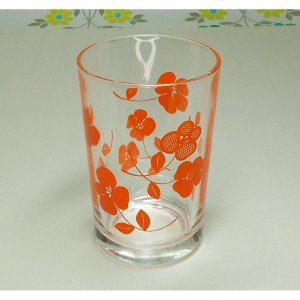 レトロポップ オレンジ花柄 タンブラーグラス 