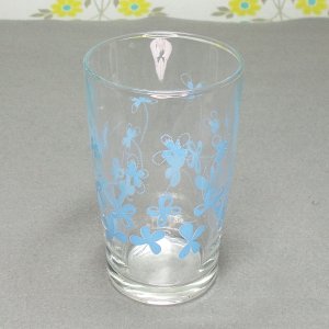 レトロポップ 花柄 タンブラーグラス 水色 