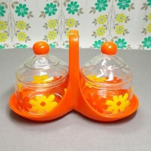 レトロポップ デイジー花柄 シュガーポット2P トレー付き