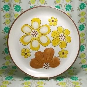 昭和レトロ ストーンウェア 大皿 イエロー花柄 Φ31cm