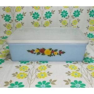 レトロプラスチック 角型 フリーザーケース 菊花柄 水色