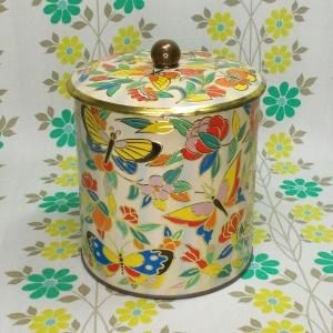 USビンテージ DAHER 蝶と花柄 コンテナ缶
