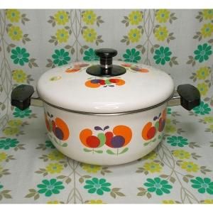 レトロポップ ホーロー製 両手鍋 20cm チューリップ花柄