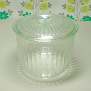 レトロプラスチック モール模様 蓋付きポット クリア