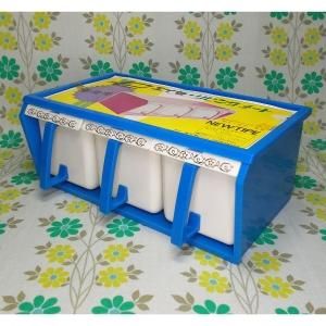 レトロプラスチック レトロ柄 3連調味料ラック リビングメート ブルー
