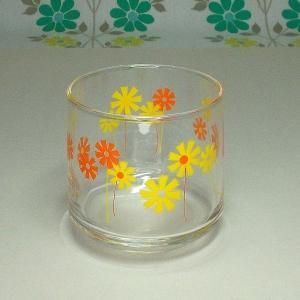 レトロポップ デイジー花柄 ショートグラス イエロー×オレンジ