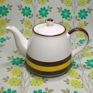 レトロポップ 陶器製 ティーポット ボーダー柄 A