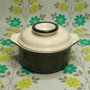 レトロ 陶器製 mikasa Terra Stone VANILLA 蓋付きココット皿