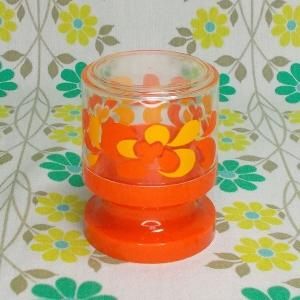 レトロプラスチック 花柄 つまようじ入れ オレンジ