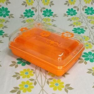 レトロプラスチック 花柄 バターケース オレンジ