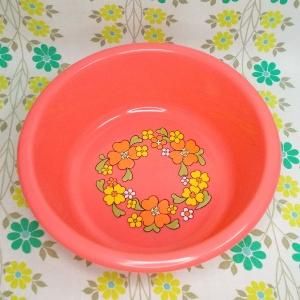 レトロプラスチック 花柄 風呂桶 ピンク