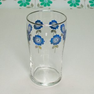 レトロポップ 銀縁 ブルー花柄 タンブラーグラス 