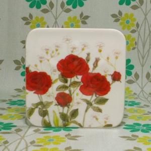 レトロプラスチック 薔薇花柄 角型コースター