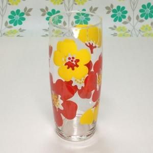 レトロポップ イエロー×レッド花柄 タンブラーグラス