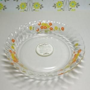 レトロポップ COOK MAMMY イエロー×オレンジ花柄 深皿 耐熱ガラス皿