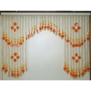 レトロポップ 花模様 ビーズ珠のれん オレンジ×クリア