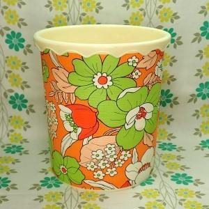 レトロポップ 花柄 ゴミ箱 オレンジ系